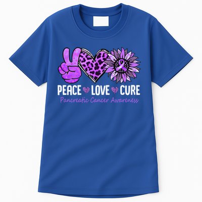 Peace Love Cure Pancreatic Cancer Awareness Purple Sunflower Cute Gift Tall T-Shirt