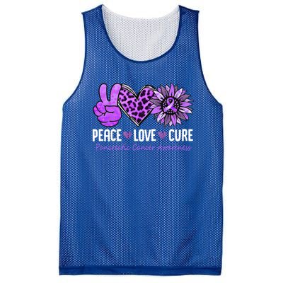 Peace Love Cure Pancreatic Cancer Awareness Purple Sunflower Cute Gift Mesh Reversible Basketball Jersey Tank