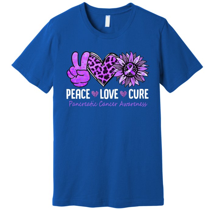 Peace Love Cure Pancreatic Cancer Awareness Purple Sunflower Cute Gift Premium T-Shirt