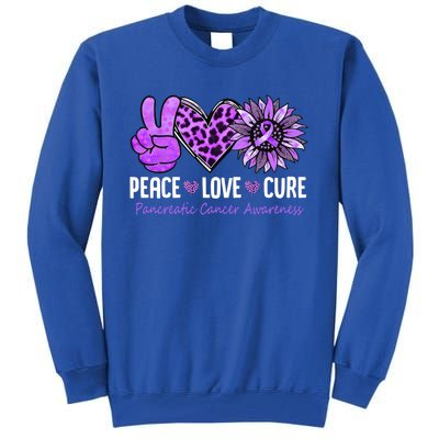 Peace Love Cure Pancreatic Cancer Awareness Purple Sunflower Cute Gift Tall Sweatshirt