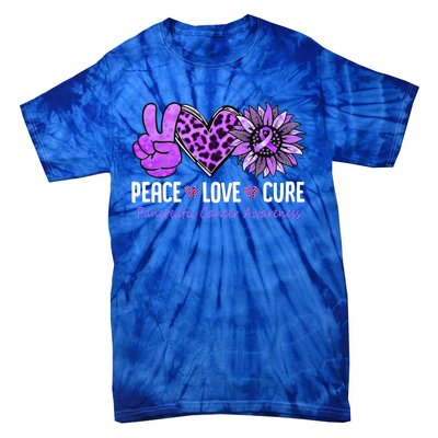 Peace Love Cure Pancreatic Cancer Awareness Purple Sunflower Cute Gift Tie-Dye T-Shirt