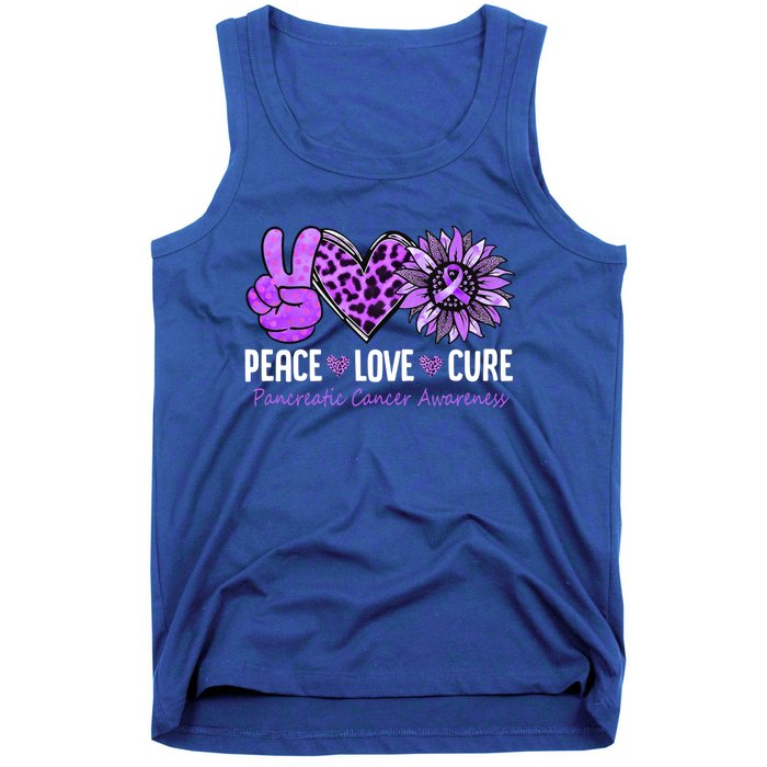 Peace Love Cure Pancreatic Cancer Awareness Purple Sunflower Cute Gift Tank Top