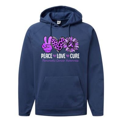 Peace Love Cure Pancreatic Cancer Awareness Purple Sunflower Cute Gift Performance Fleece Hoodie