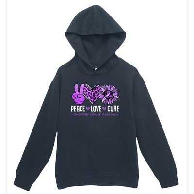 Peace Love Cure Pancreatic Cancer Awareness Purple Sunflower Cute Gift Urban Pullover Hoodie