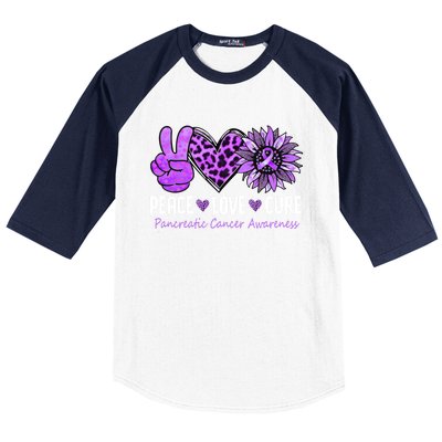 Peace Love Cure Pancreatic Cancer Awareness Purple Sunflower Cute Gift Baseball Sleeve Shirt