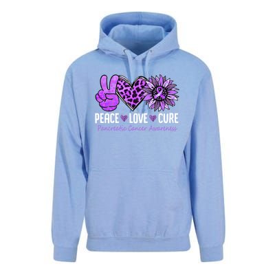 Peace Love Cure Pancreatic Cancer Awareness Purple Sunflower Cute Gift Unisex Surf Hoodie