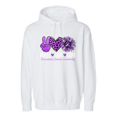 Peace Love Cure Pancreatic Cancer Awareness Purple Sunflower Cute Gift Garment-Dyed Fleece Hoodie