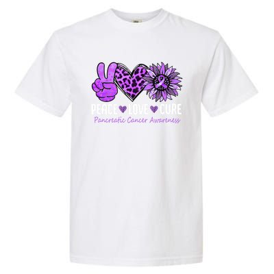 Peace Love Cure Pancreatic Cancer Awareness Purple Sunflower Cute Gift Garment-Dyed Heavyweight T-Shirt