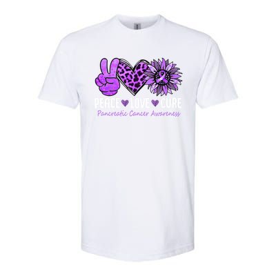 Peace Love Cure Pancreatic Cancer Awareness Purple Sunflower Cute Gift Softstyle CVC T-Shirt