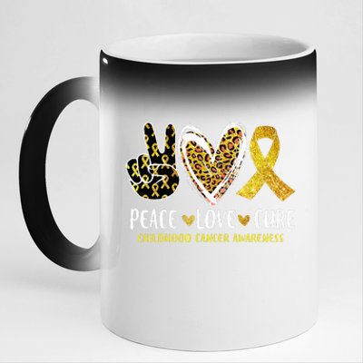 Peace Love Cure Childhood Cancer Awareness Leopart Heart 11oz Black Color Changing Mug