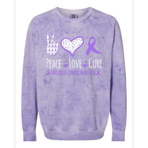 Peace Love Cure Pancreatic Cancer Awareness Ribbon Pink Gift Colorblast Crewneck Sweatshirt