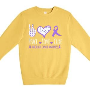 Peace Love Cure Pancreatic Cancer Awareness Ribbon Pink Gift Premium Crewneck Sweatshirt