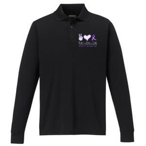 Peace Love Cure Pancreatic Cancer Awareness Ribbon Pink Gift Performance Long Sleeve Polo