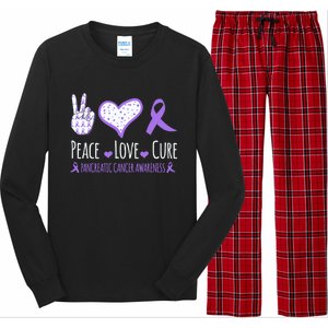 Peace Love Cure Pancreatic Cancer Awareness Ribbon Pink Gift Long Sleeve Pajama Set