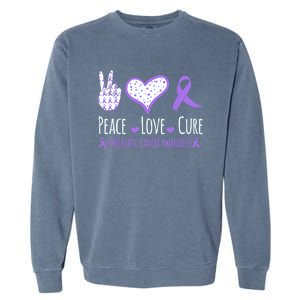 Peace Love Cure Pancreatic Cancer Awareness Ribbon Pink Gift Garment-Dyed Sweatshirt