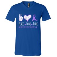 Peace Love Cure Pancreatic Cancer Awareness Ribbon Pink Gift V-Neck T-Shirt