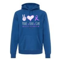 Peace Love Cure Pancreatic Cancer Awareness Ribbon Pink Gift Premium Hoodie