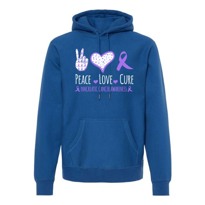 Peace Love Cure Pancreatic Cancer Awareness Ribbon Pink Gift Premium Hoodie