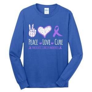 Peace Love Cure Pancreatic Cancer Awareness Ribbon Pink Gift Tall Long Sleeve T-Shirt