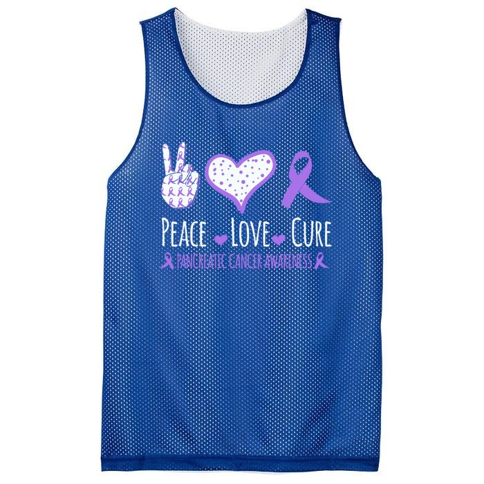 Peace Love Cure Pancreatic Cancer Awareness Ribbon Pink Gift Mesh Reversible Basketball Jersey Tank