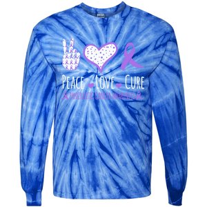 Peace Love Cure Pancreatic Cancer Awareness Ribbon Pink Gift Tie-Dye Long Sleeve Shirt