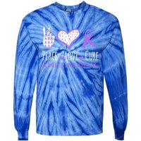 Peace Love Cure Pancreatic Cancer Awareness Ribbon Pink Gift Tie-Dye Long Sleeve Shirt