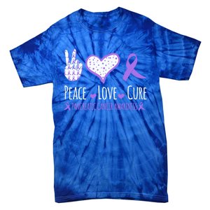 Peace Love Cure Pancreatic Cancer Awareness Ribbon Pink Gift Tie-Dye T-Shirt