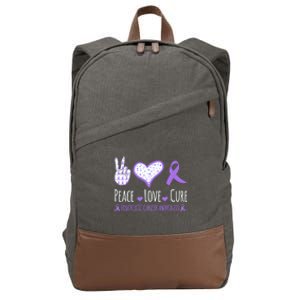 Peace Love Cure Pancreatic Cancer Awareness Ribbon Pink Gift Cotton Canvas Backpack