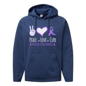 Peace Love Cure Pancreatic Cancer Awareness Ribbon Pink Gift Performance Fleece Hoodie