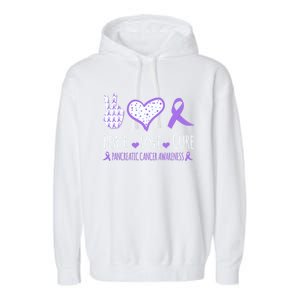 Peace Love Cure Pancreatic Cancer Awareness Ribbon Pink Gift Garment-Dyed Fleece Hoodie