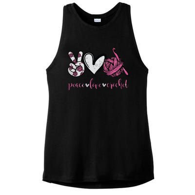 Peace Love Crochet Funny Crocheting Lover Present Ladies PosiCharge Tri-Blend Wicking Tank