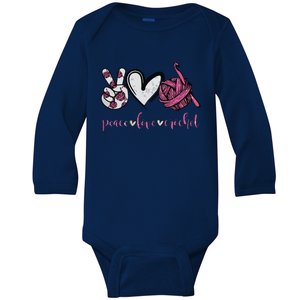 Peace Love Crochet Funny Crocheting Lover Present Baby Long Sleeve Bodysuit