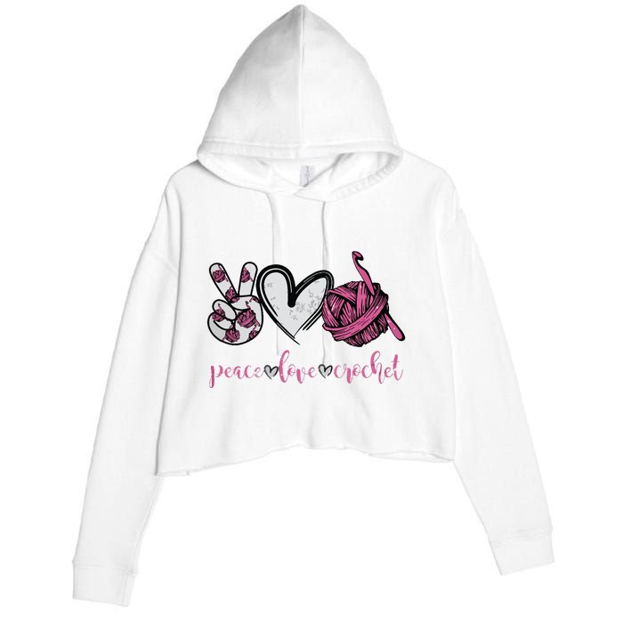 Peace Love Crochet Funny Crocheting Lover Present Crop Fleece Hoodie