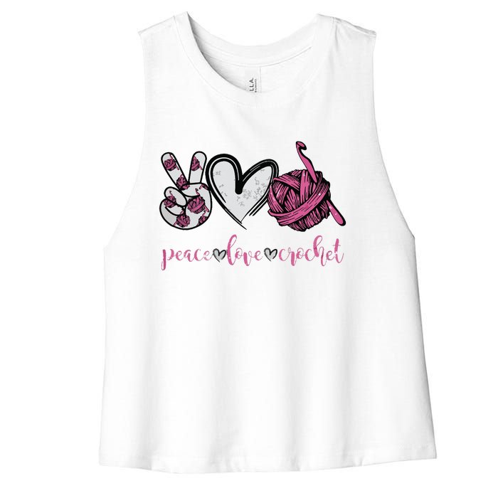 Peace Love Crochet Funny Crocheting Lover Present Women's Racerback Cropped Tank