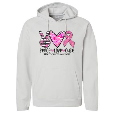 Peace Love Cure Breast Cancer Awareness Pink Ribbon Tie Dye Performance Fleece Hoodie