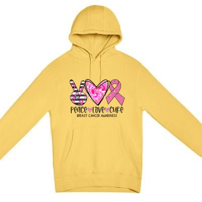 Peace Love Cure Breast Cancer Awareness Pink Ribbon Tie Dye Premium Pullover Hoodie