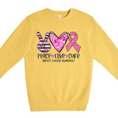 Peace Love Cure Breast Cancer Awareness Pink Ribbon Tie Dye Premium Crewneck Sweatshirt