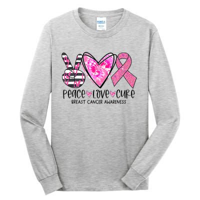 Peace Love Cure Breast Cancer Awareness Pink Ribbon Tie Dye Tall Long Sleeve T-Shirt