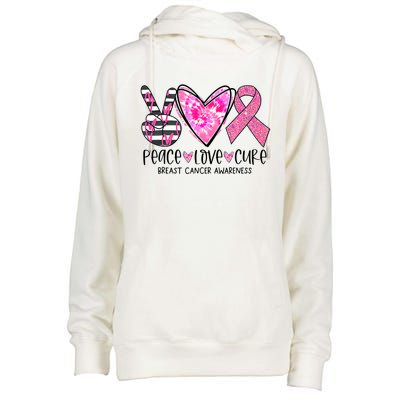 Peace Love Cure Breast Cancer Awareness Pink Ribbon Tie Dye Womens Funnel Neck Pullover Hood