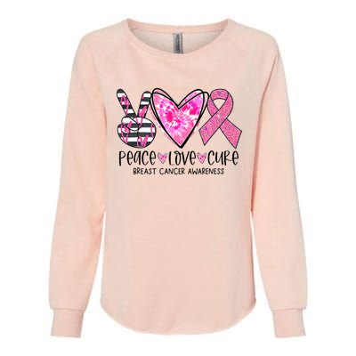 Peace Love Cure Breast Cancer Awareness Pink Ribbon Tie Dye Womens California Wash Sweatshirt