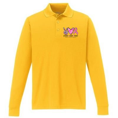 Peace Love Cure Breast Cancer Awareness Pink Ribbon Tie Dye Performance Long Sleeve Polo