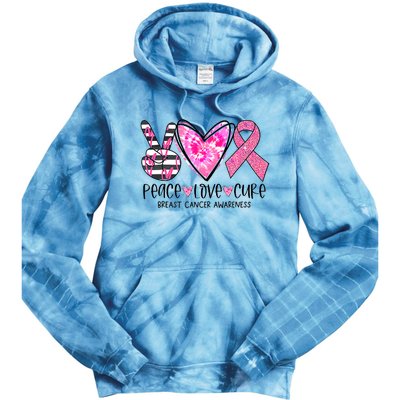 Peace Love Cure Breast Cancer Awareness Pink Ribbon Tie Dye Tie Dye Hoodie