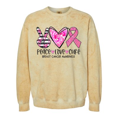 Peace Love Cure Breast Cancer Awareness Pink Ribbon Tie Dye Colorblast Crewneck Sweatshirt