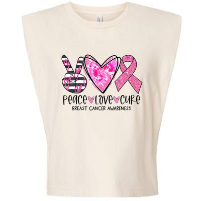 Peace Love Cure Breast Cancer Awareness Pink Ribbon Tie Dye Garment-Dyed Women's Muscle Tee