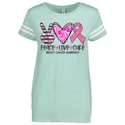 Peace Love Cure Breast Cancer Awareness Pink Ribbon Tie Dye Enza Ladies Jersey Football T-Shirt