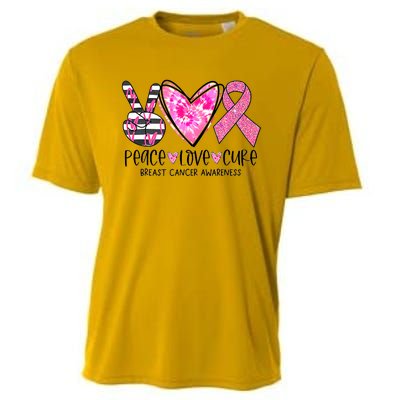 Peace Love Cure Breast Cancer Awareness Pink Ribbon Tie Dye Cooling Performance Crew T-Shirt