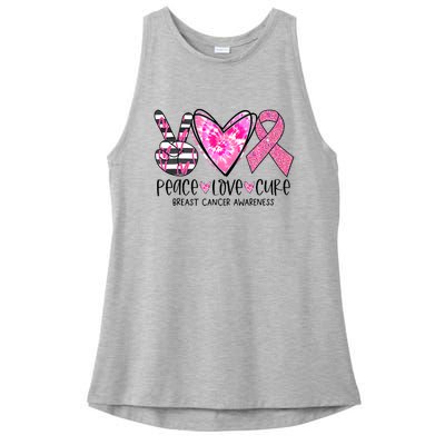 Peace Love Cure Breast Cancer Awareness Pink Ribbon Tie Dye Ladies PosiCharge Tri-Blend Wicking Tank