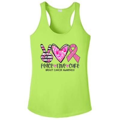 Peace Love Cure Breast Cancer Awareness Pink Ribbon Tie Dye Ladies PosiCharge Competitor Racerback Tank