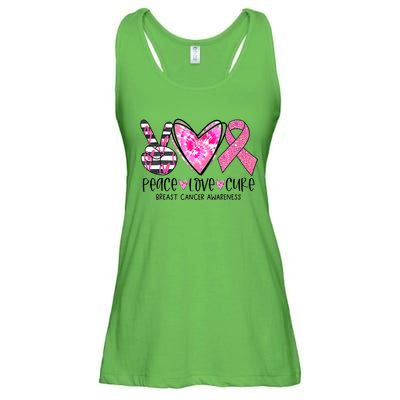 Peace Love Cure Breast Cancer Awareness Pink Ribbon Tie Dye Ladies Essential Flowy Tank