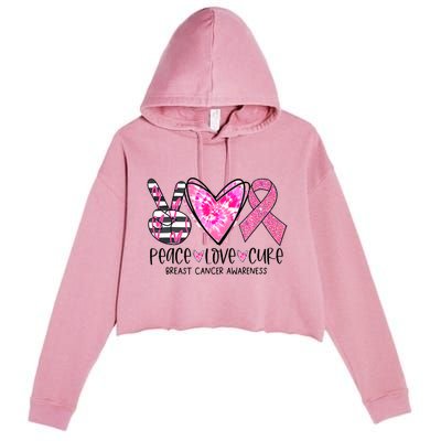 Peace Love Cure Breast Cancer Awareness Pink Ribbon Tie Dye Crop Fleece Hoodie